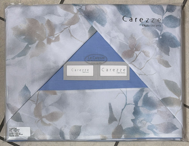 Coppia Lenzuola Carezze Wendy 100% Cotone con balza in raso di cotone e federe interamente stampate matrimoniale